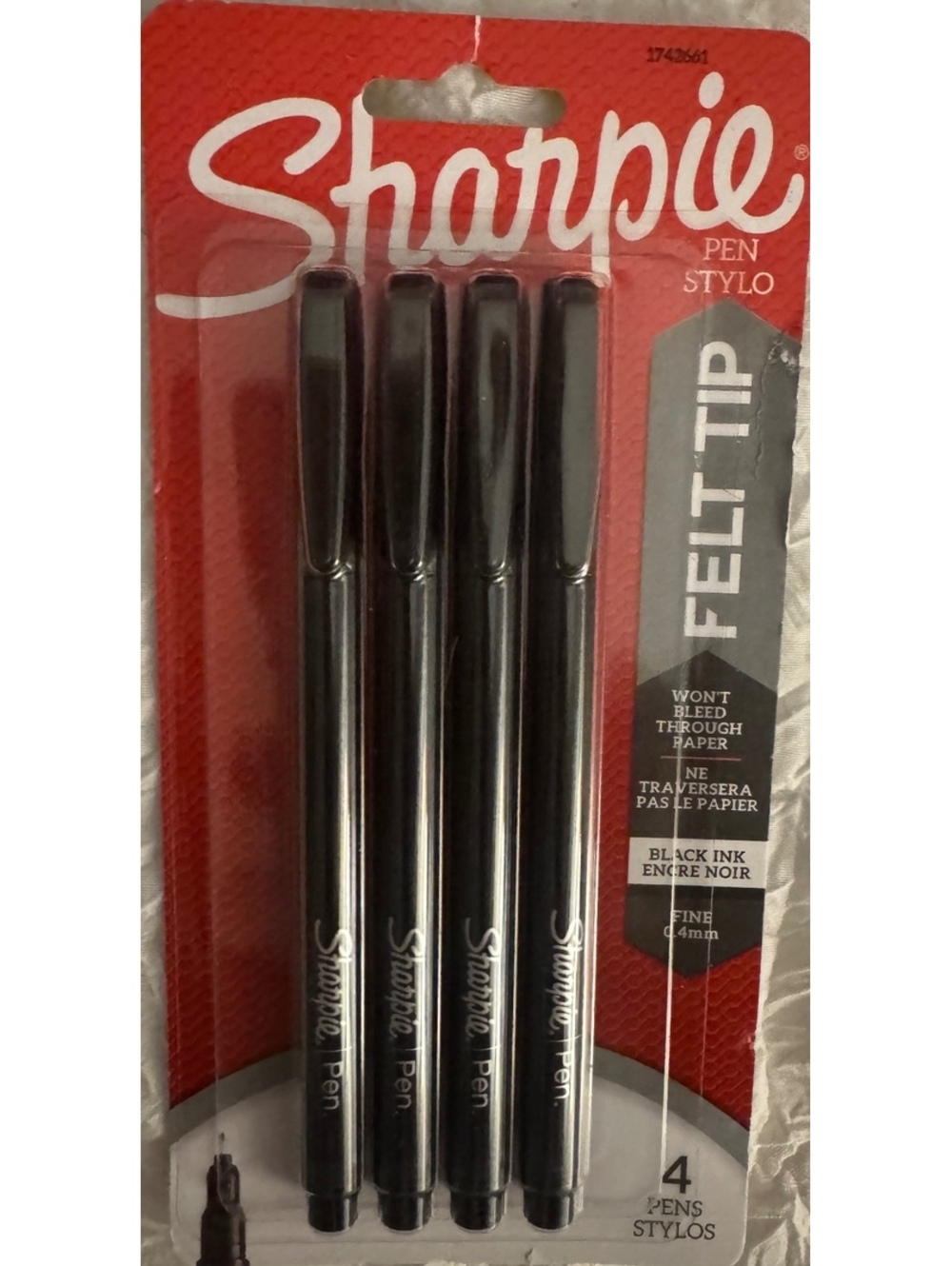 Sharpie Pen Fine Point Felt Tip Black Ink Markers, 4 Count, Quick Drying